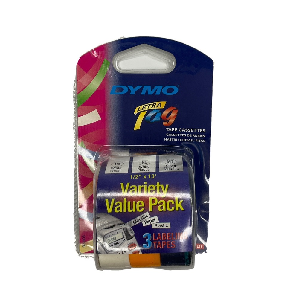 Dymo LetraTag Tape Label 3 Pack 1/2"x13' White Paper Plastic Metallic Labeling‎